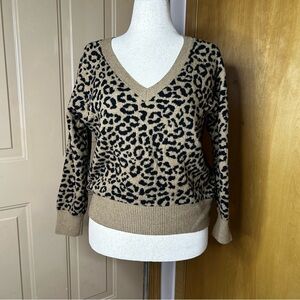 Old Navy Tan and Black Leopard V-Neck Sweater